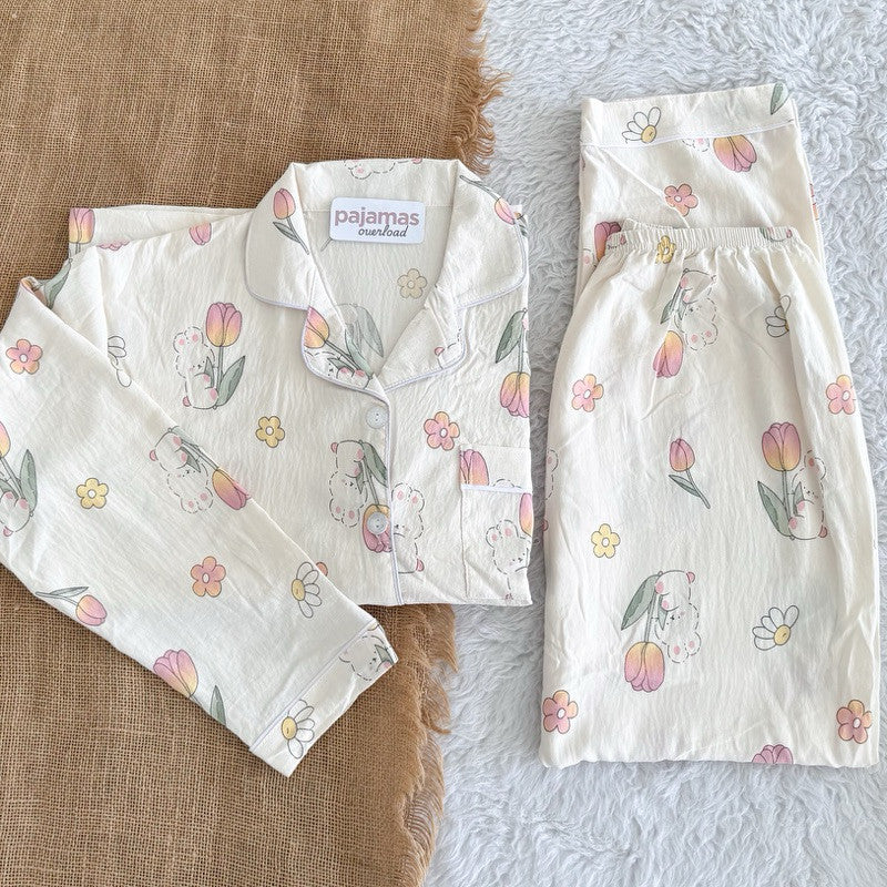 KAWAII | crumpled longsleeves + pants sleepwear pajama set | PajamasOverload