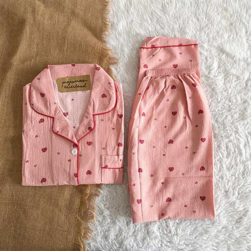 TINA | bubble gauze shortsleeves top + pants sleepwear pajama set | PajamasOverload