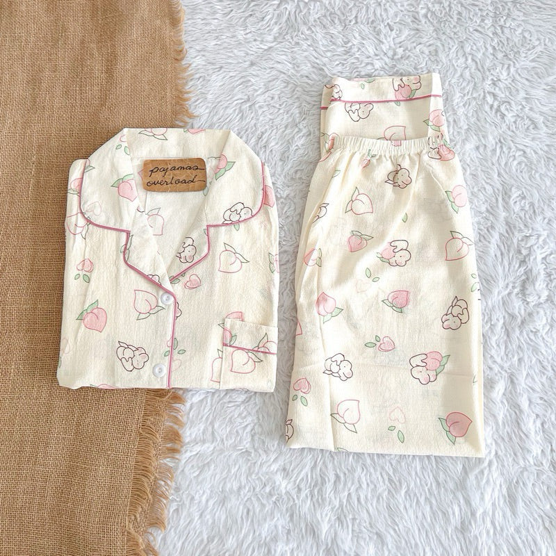TINA | bubble gauze shortsleeves top + pants sleepwear pajama set | PajamasOverload