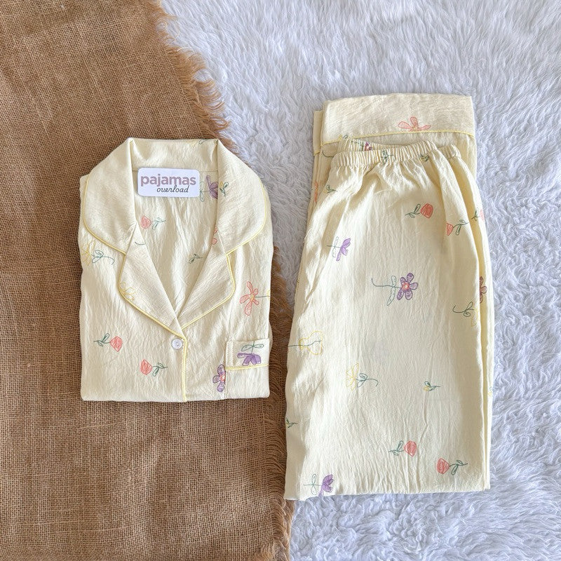 TINA | crumpled shortsleeves top + pants sleepwear pajama set | PajamasOverload