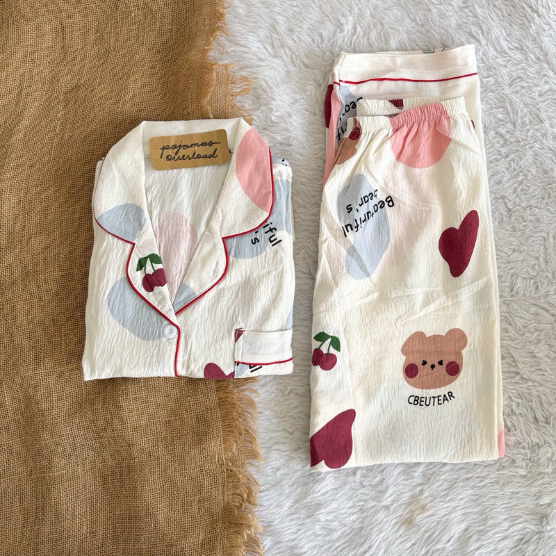 TINA | crumpled shortsleeves top + pants sleepwear pajama set | PajamasOverload