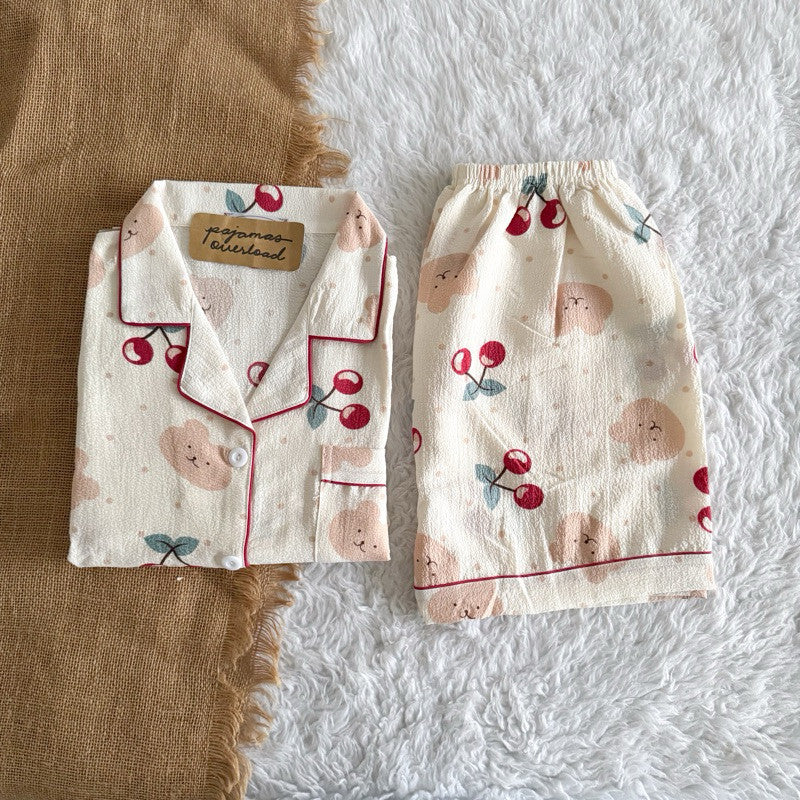 KITTY | bubble/crumpled shortsleeves + shorts sleepwear pajama set | PajamasOverload