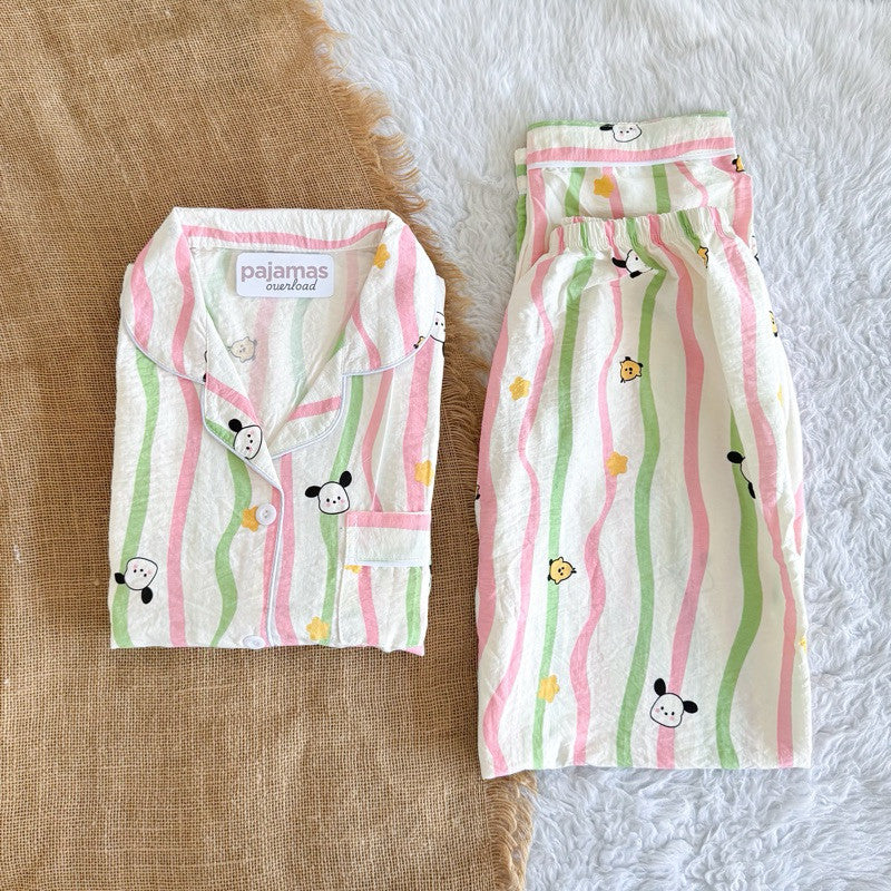 TINA | crumpled shortsleeves top + pants sleepwear pajama set | PajamasOverload