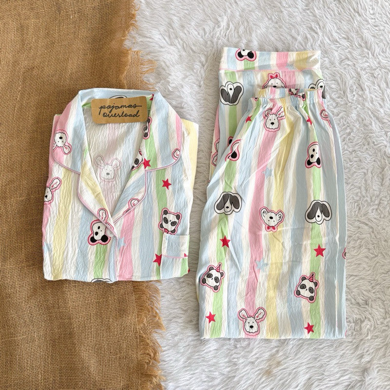 TINA | crumpled shortsleeves top + pants sleepwear pajama set | PajamasOverload
