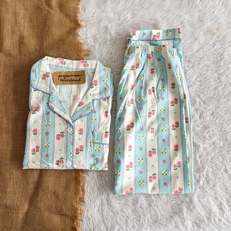 TINA | crumpled shortsleeves top + pants sleepwear pajama set | PajamasOverload