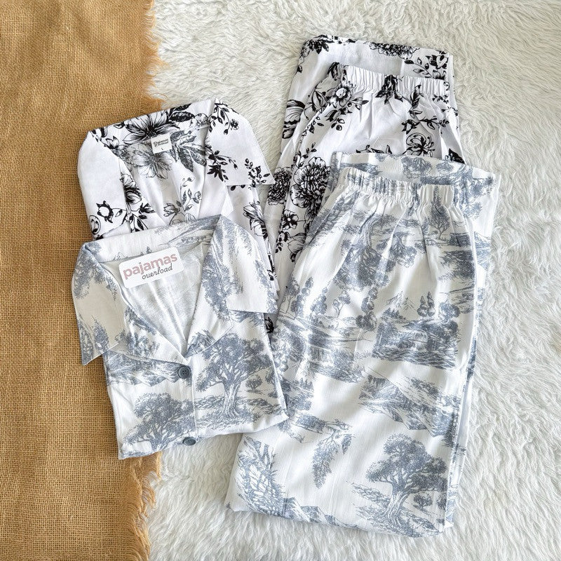 MERLIN | soft linen/Challis shortsleeves + pants sleepwear pajama set | PajamasOverload