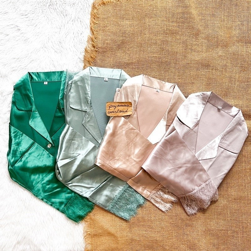 PREMIUM LACED SET | satin silk longsleeves + pants sleepwear pajama set | PajamasOverload