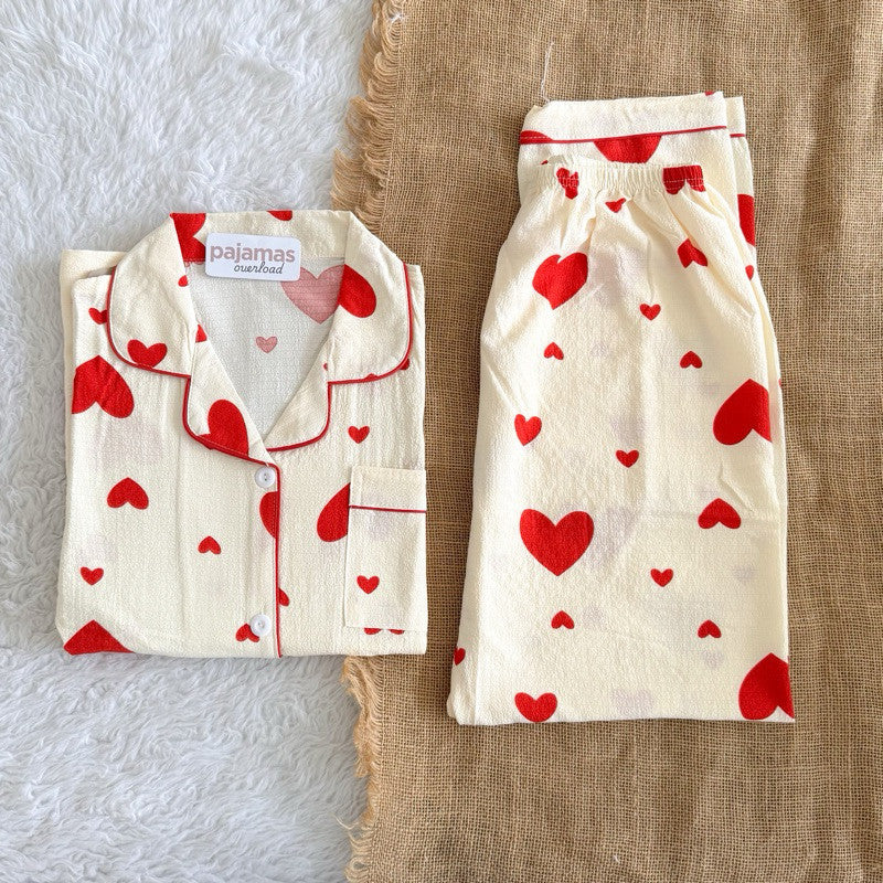 TINA | bubble gauze shortsleeves top + pants sleepwear pajama set | PajamasOverload