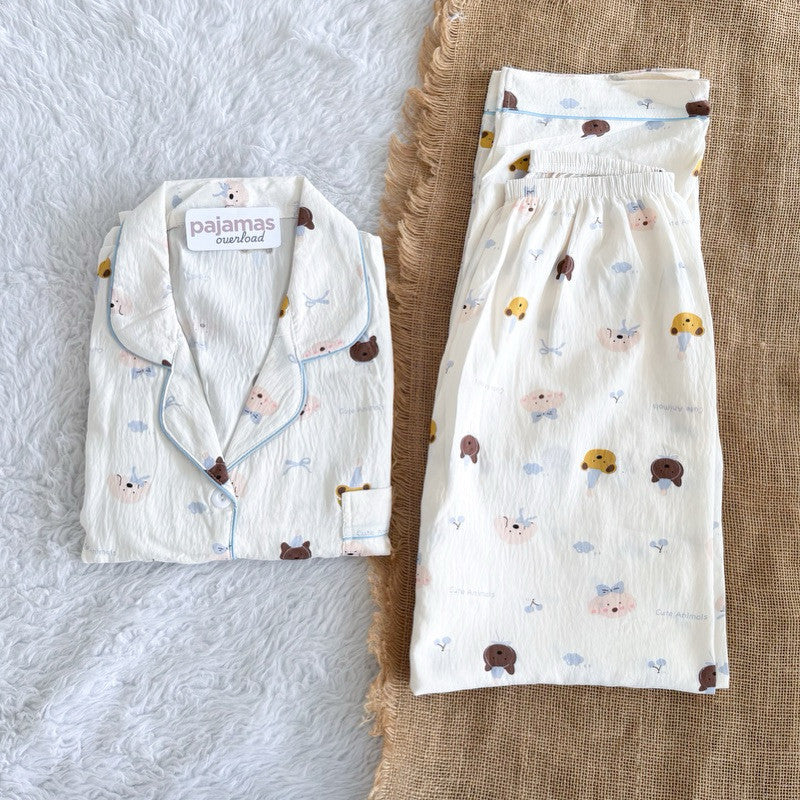 TINA | crumpled shortsleeves top + pants sleepwear pajama set | PajamasOverload