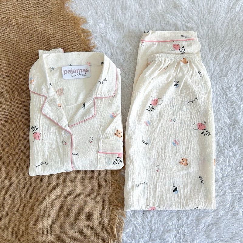 TINA | crumpled shortsleeves top + pants sleepwear pajama set | PajamasOverload