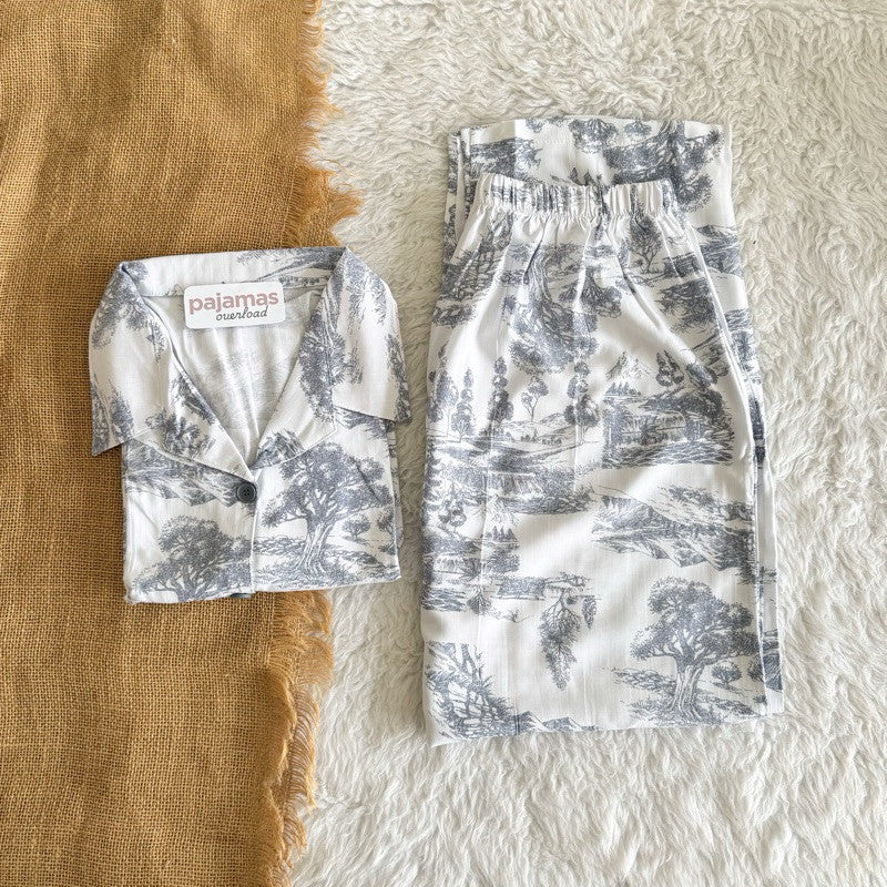 MERLIN | soft linen/Challis shortsleeves + pants sleepwear pajama set | PajamasOverload