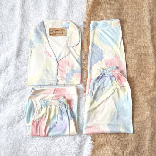 MARSHALL | polycotton 3in1 shortsleeves + shorts + pants pajama sleepwear set | PajamasOverload