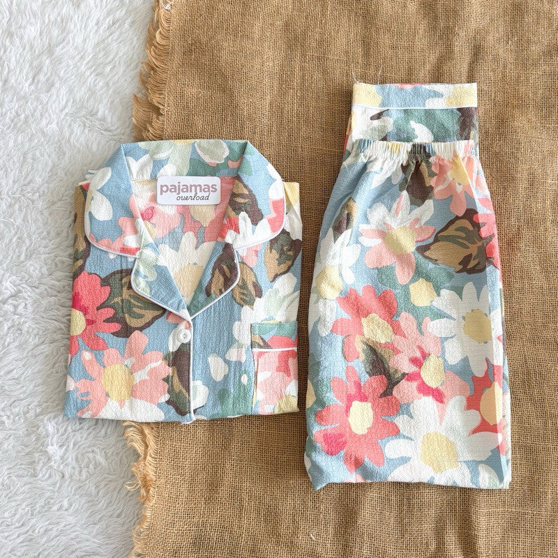 TINA | bubble gauze shortsleeves top + pants sleepwear pajama set | PajamasOverload