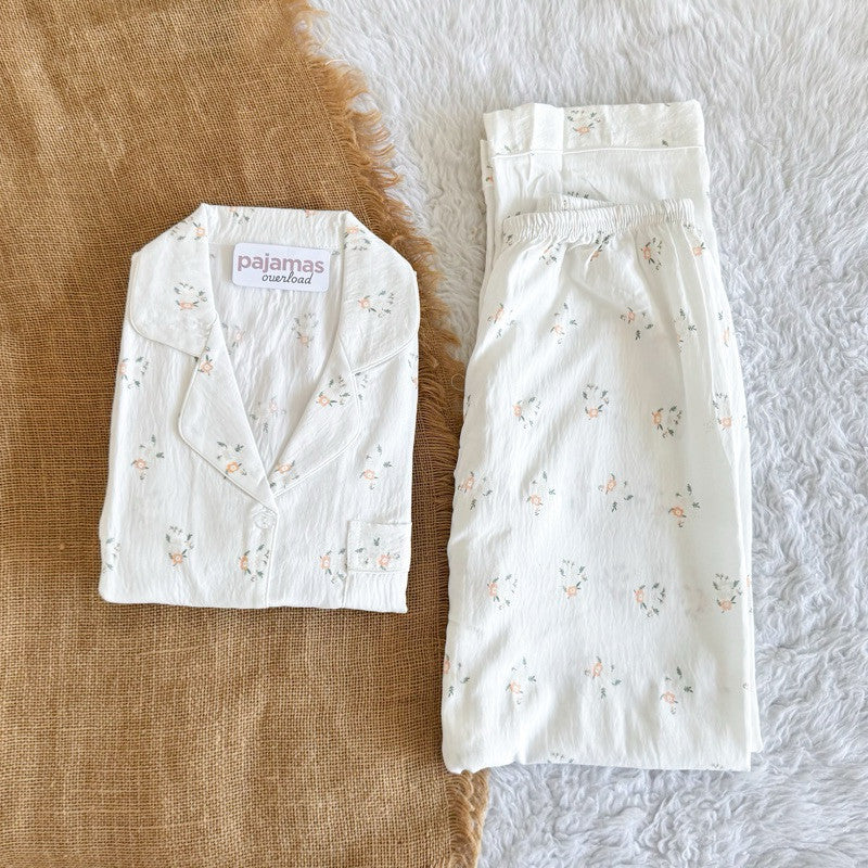 TINA | crumpled shortsleeves top + pants sleepwear pajama set | PajamasOverload