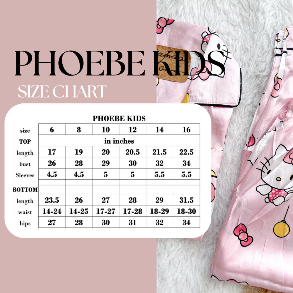 PHOEBE KIDS | satin shortsleeves + pants kids pajama set | PajamasOverload