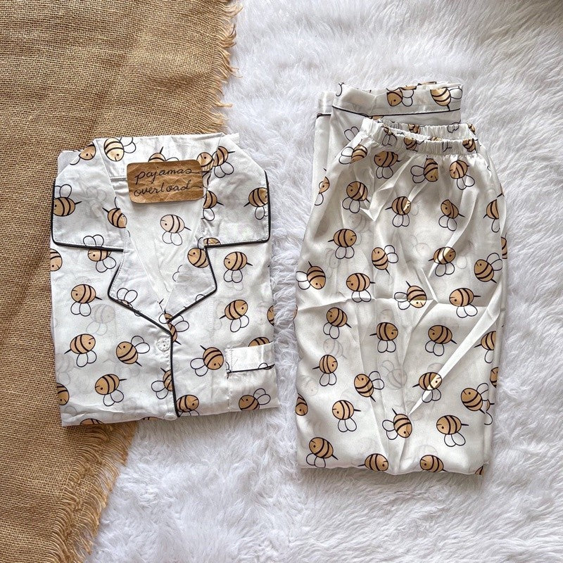 PHOEBE | satin shortsleeves + pants sleepwear pajama set | PajamasOverload