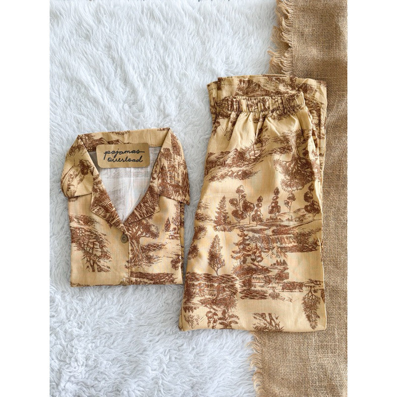 MERLIN | soft linen/Challis shortsleeves + pants sleepwear pajama set | PajamasOverload