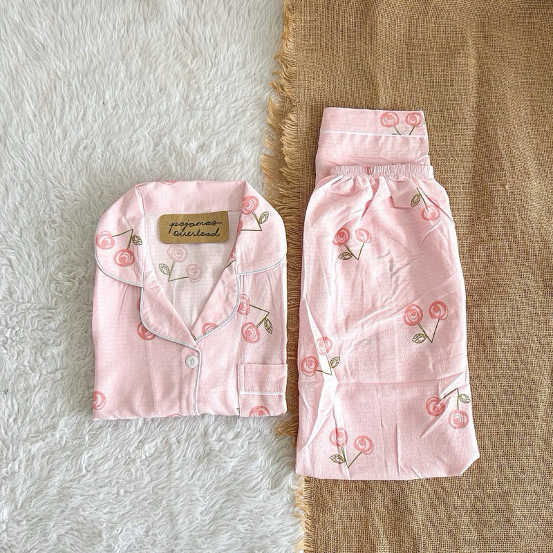 TINA | bubble gauze shortsleeves top + pants sleepwear pajama set | PajamasOverload
