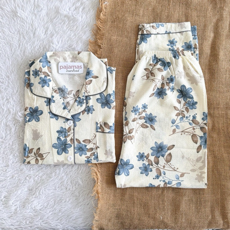 TINA | bubble gauze shortsleeves top + pants sleepwear pajama set | PajamasOverload