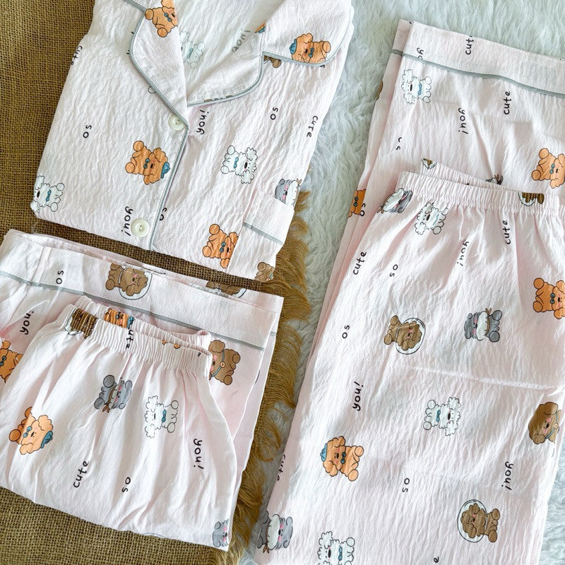 MARTINA | crumpled 3in1 shortsleeves top + pants + shorts sleepwear pajama set | PajamasOverload