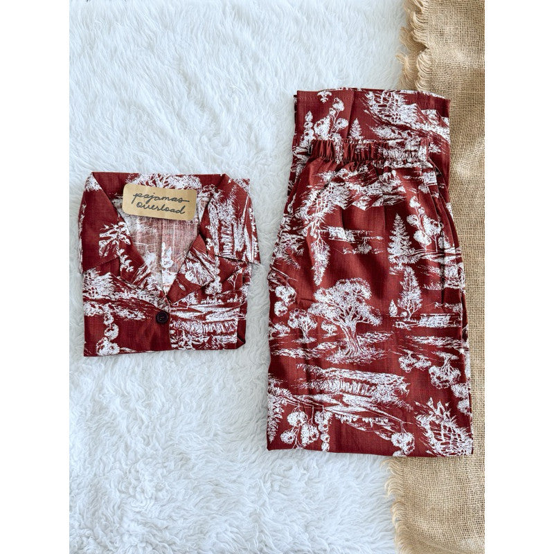MERLIN | soft linen/Challis shortsleeves + pants sleepwear pajama set | PajamasOverload