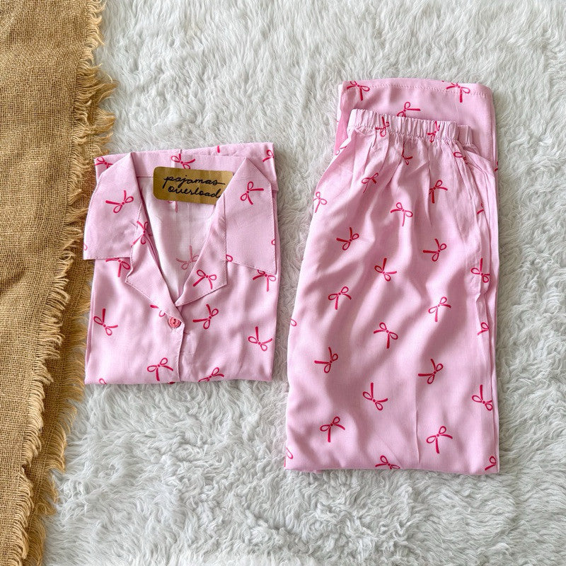 MERLIN | soft linen/Challis shortsleeves + pants sleepwear pajama set | PajamasOverload