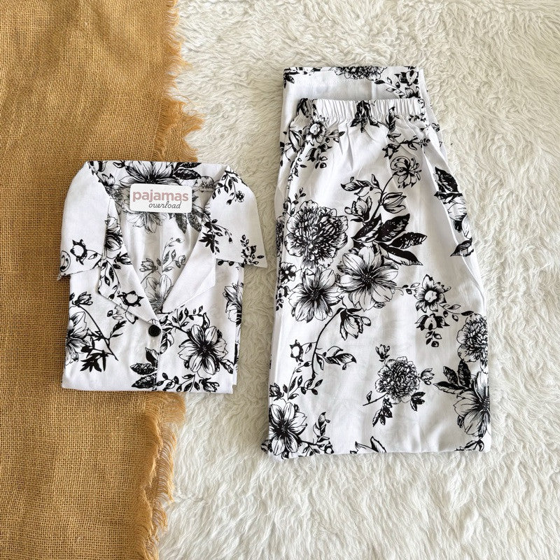 MERLIN | soft linen/Challis shortsleeves + pants sleepwear pajama set | PajamasOverload