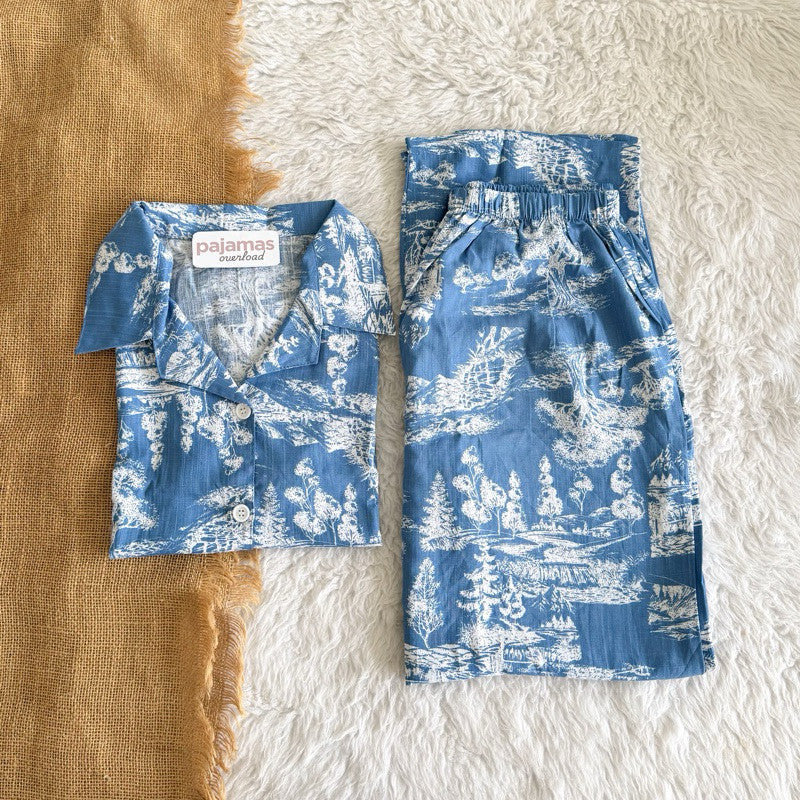 MERLIN | soft linen/Challis shortsleeves + pants sleepwear pajama set | PajamasOverload