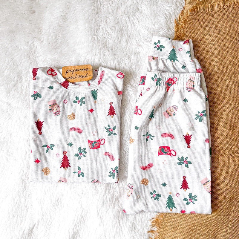LEE CHRISTMAS | cotton jersey/waffle tshirt top + pants sleepwear pajama set | PajamasOverload