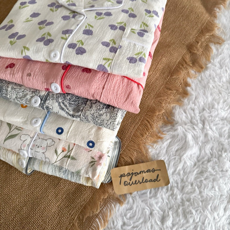 TINA | bubble gauze shortsleeves top + pants sleepwear pajama set | PajamasOverload