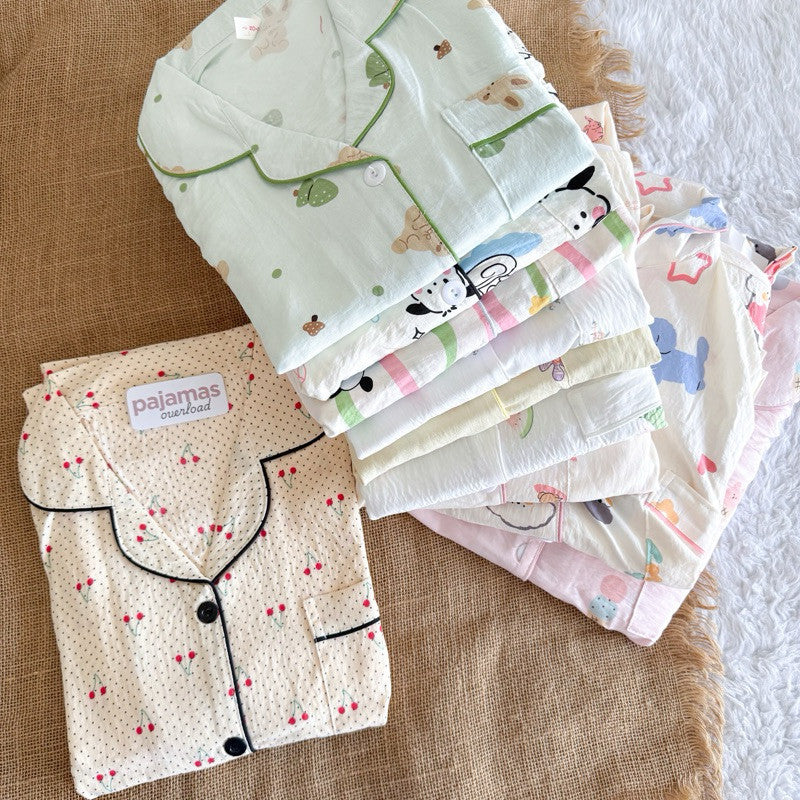 TINA | crumpled shortsleeves top + pants sleepwear pajama set | PajamasOverload