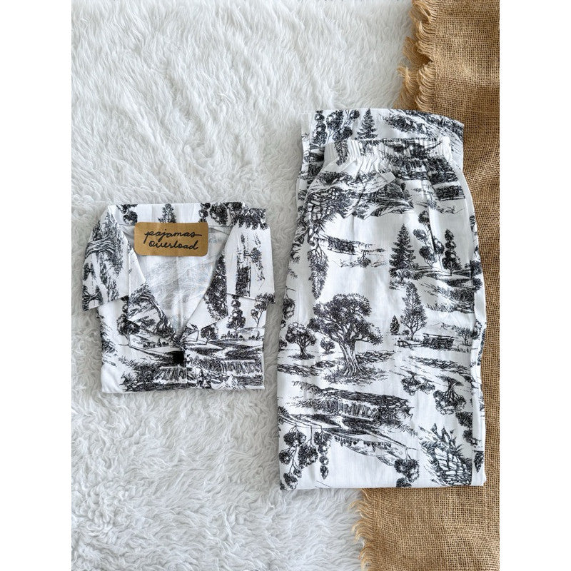 MERLIN | soft linen/Challis shortsleeves + pants sleepwear pajama set | PajamasOverload