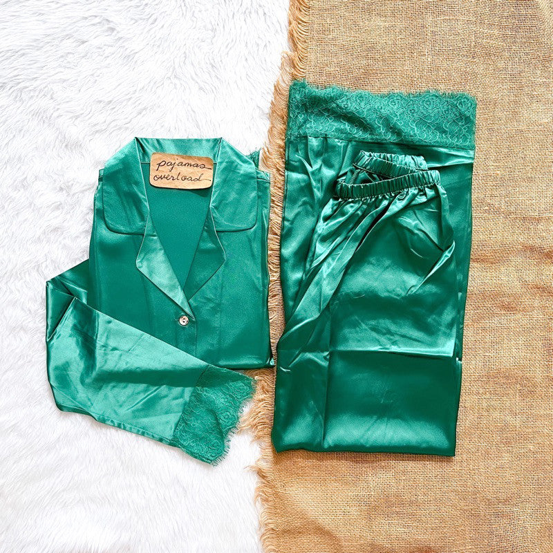 PREMIUM LACED SET | satin silk longsleeves + pants sleepwear pajama set | PajamasOverload