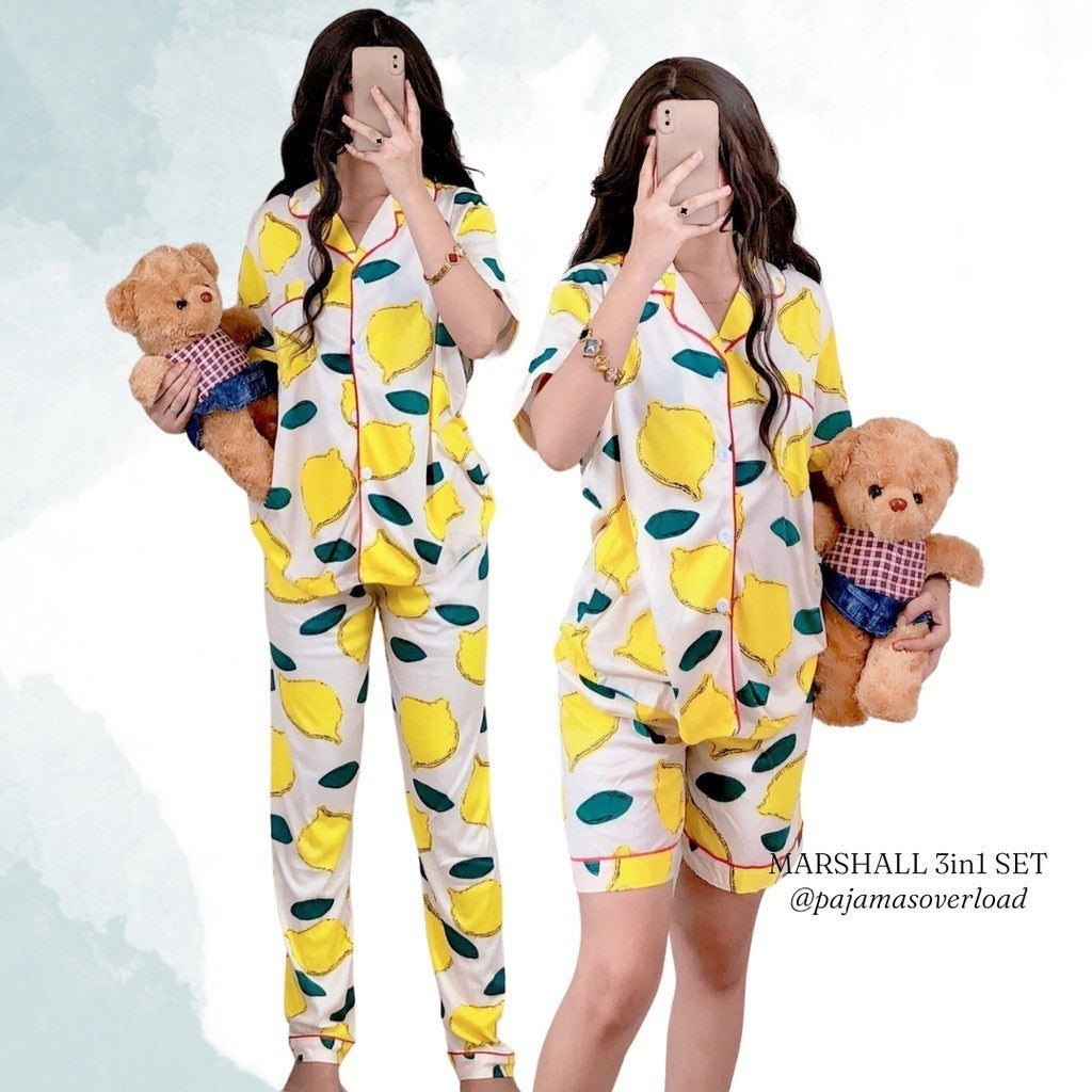 MARSHALL | polycotton 3in1 shortsleeves + shorts + pants pajama sleepwear set | PajamasOverload