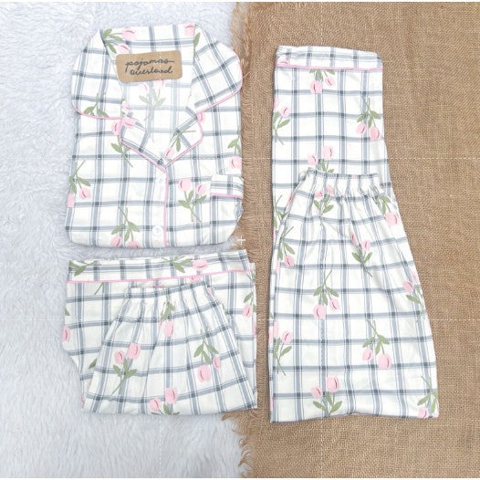 MARSHALL | polycotton 3in1 shortsleeves + shorts + pants pajama sleepwear set | PajamasOverload