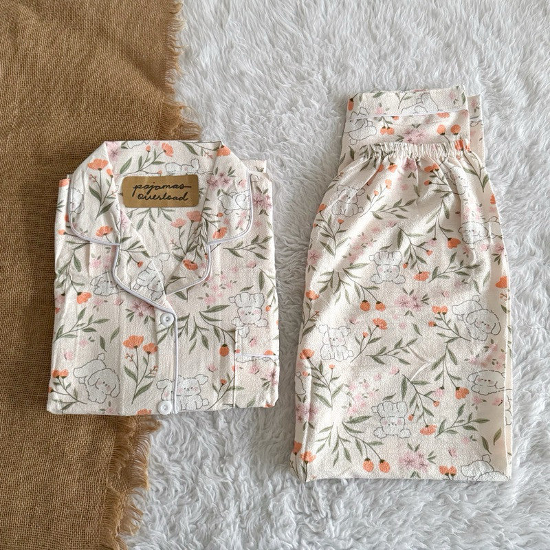 TINA | bubble gauze shortsleeves top + pants sleepwear pajama set | PajamasOverload