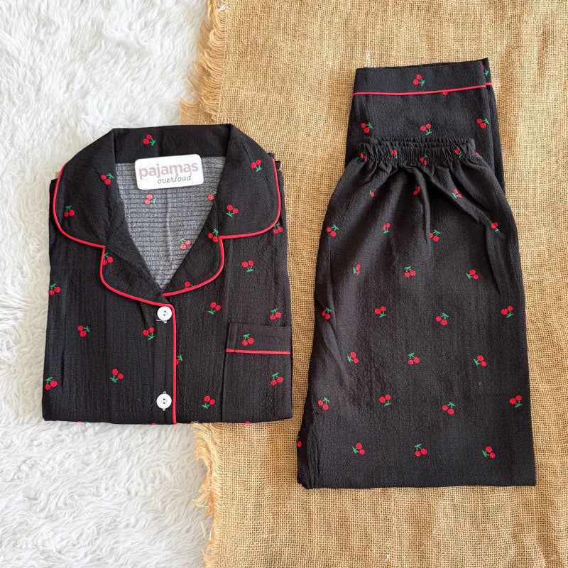 TINA | bubble gauze shortsleeves top + pants sleepwear pajama set | PajamasOverload