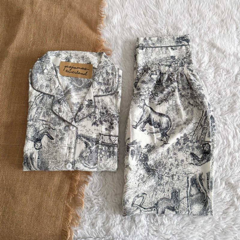 TINA | bubble gauze shortsleeves top + pants sleepwear pajama set | PajamasOverload