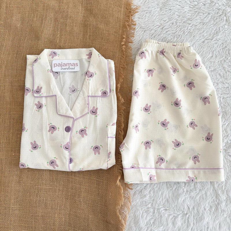KITTY | bubble/crumpled shortsleeves + shorts sleepwear pajama set | PajamasOverload