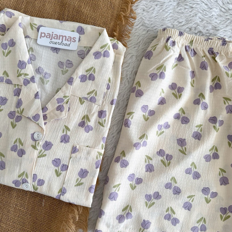 KITTY | bubble/crumpled shortsleeves + shorts sleepwear pajama set | PajamasOverload