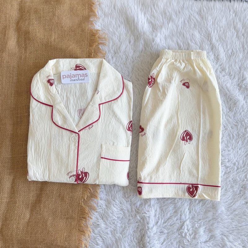 KITTY | bubble/crumpled shortsleeves + shorts sleepwear pajama set | PajamasOverload
