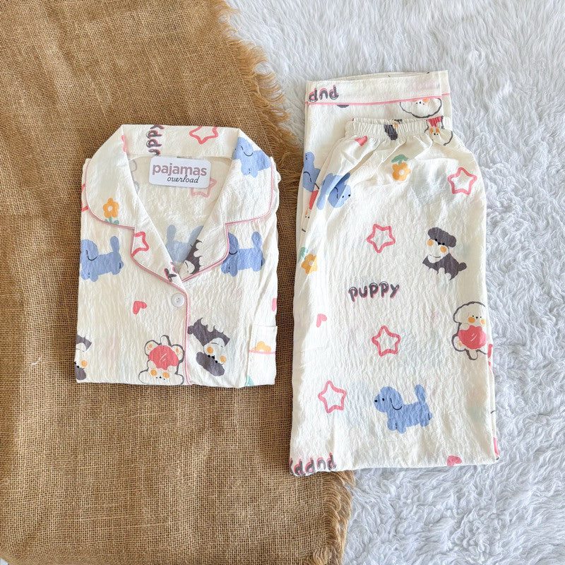 TINA | crumpled shortsleeves top + pants sleepwear pajama set | PajamasOverload