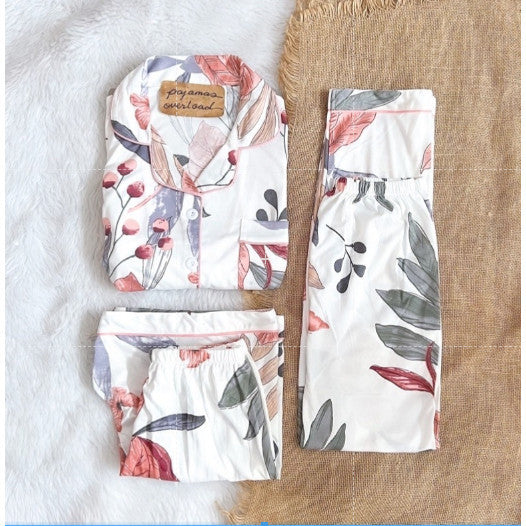 MARSHALL | polycotton 3in1 shortsleeves + shorts + pants pajama sleepwear set | PajamasOverload