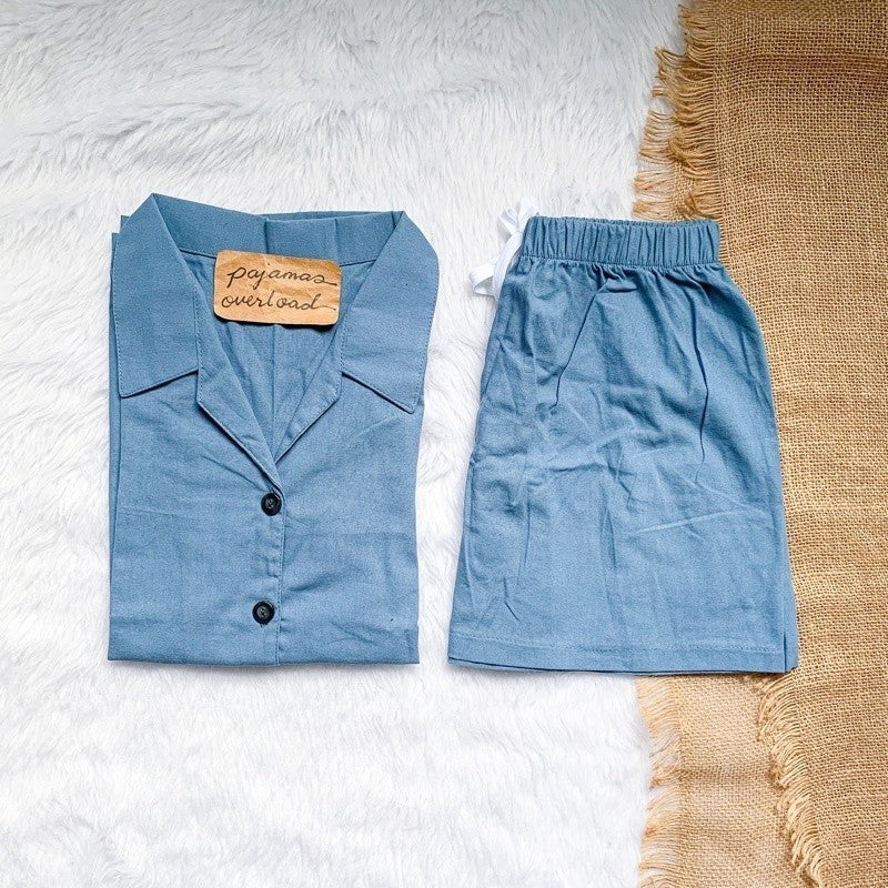 JOY | premium linen shortsleeves top + shorts loungewear sleepwear set | PajamasOverload