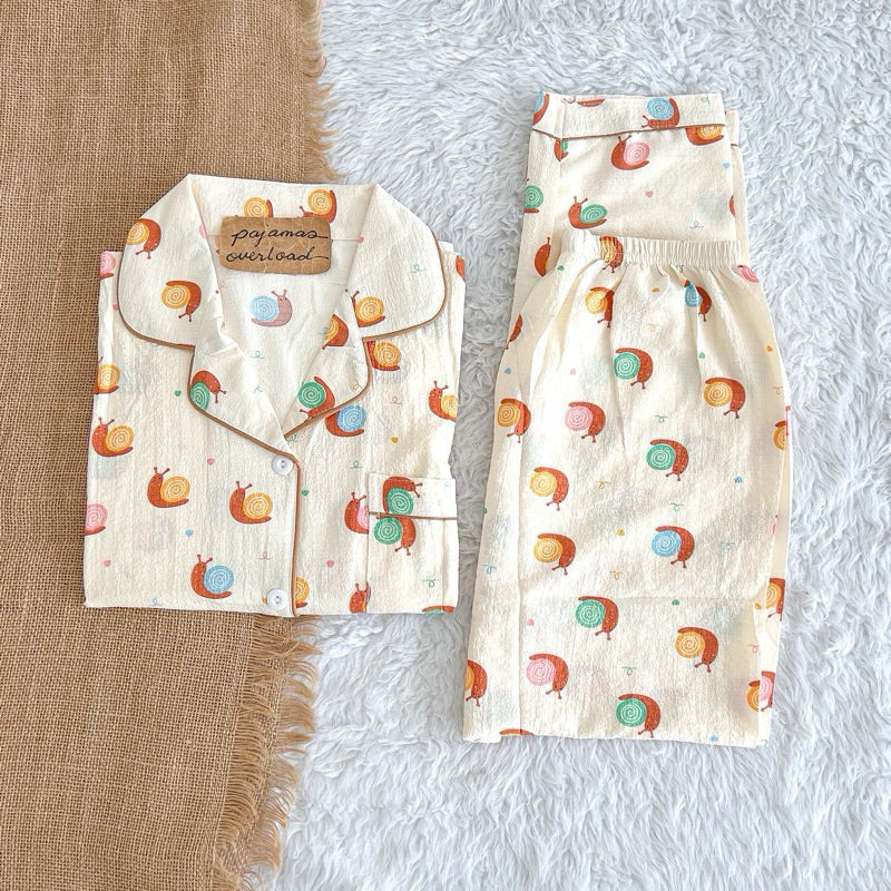 TINA | bubble gauze shortsleeves top + pants sleepwear pajama set | PajamasOverload