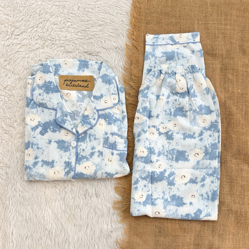 TINA | bubble gauze shortsleeves top + pants sleepwear pajama set | PajamasOverload