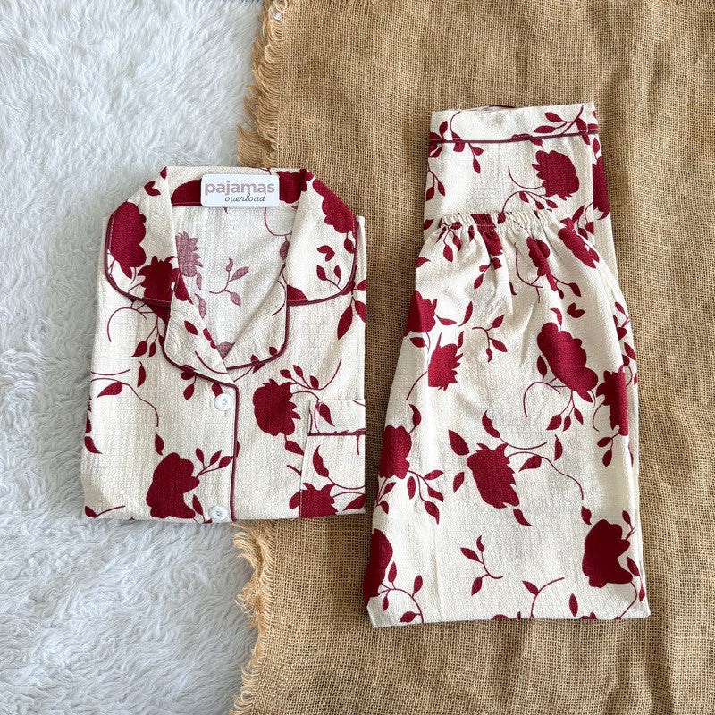 TINA | bubble gauze shortsleeves top + pants sleepwear pajama set | PajamasOverload