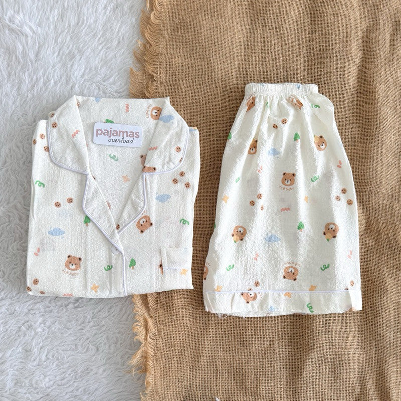 KITTY | bubble/crumpled shortsleeves + shorts sleepwear pajama set | PajamasOverload