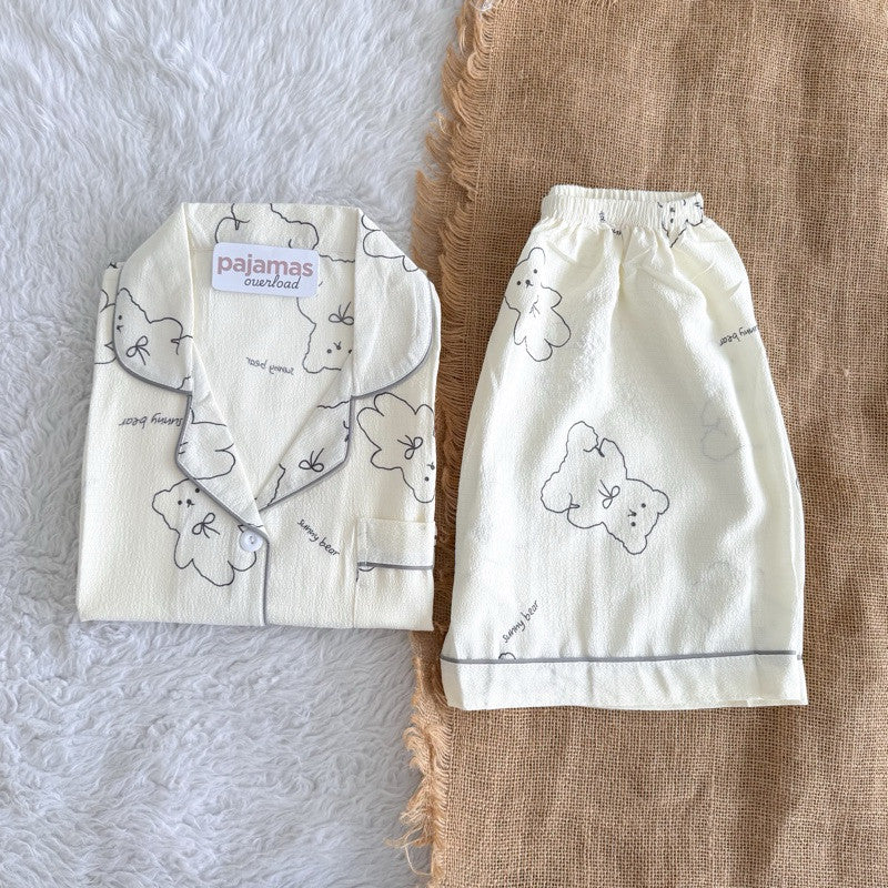 KITTY | bubble/crumpled shortsleeves + shorts sleepwear pajama set | PajamasOverload