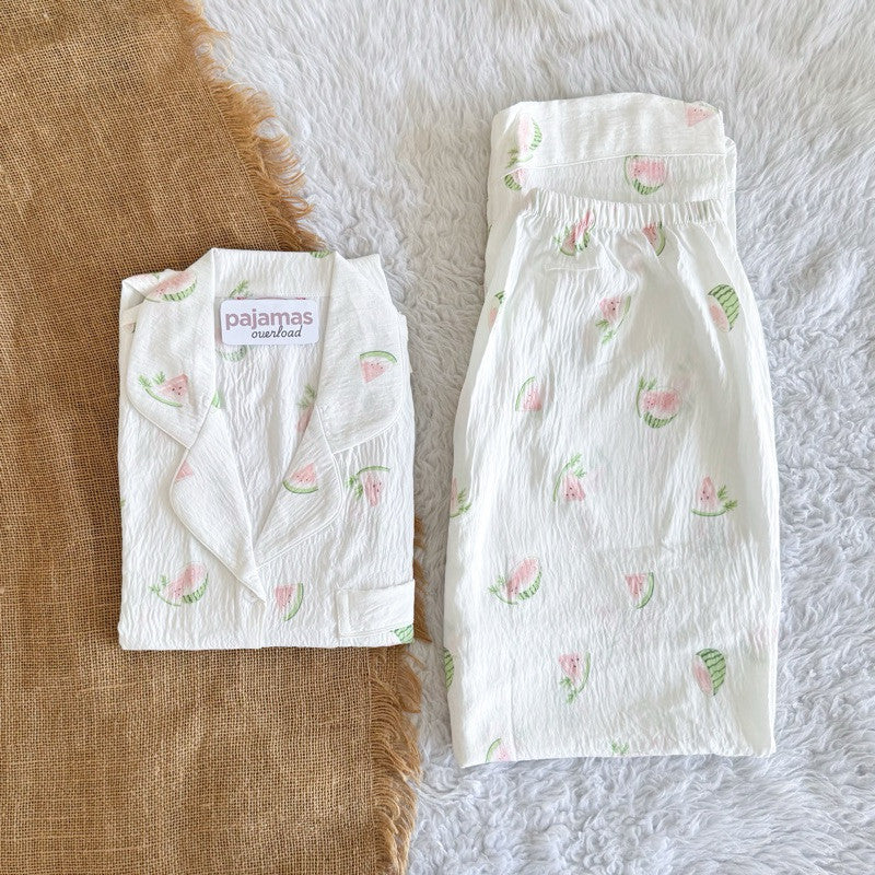 TINA | crumpled shortsleeves top + pants sleepwear pajama set | PajamasOverload